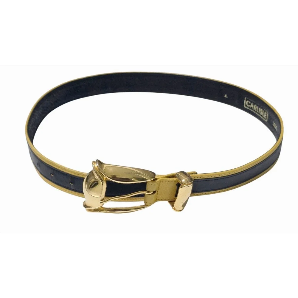 Carlisle Belt Womens Small vintage90,YellowLeather‎ Gold Sculptural Buckle Exc